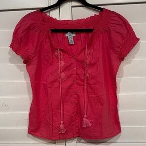 Caribbean Joe Fuchsia Smocked Blouse